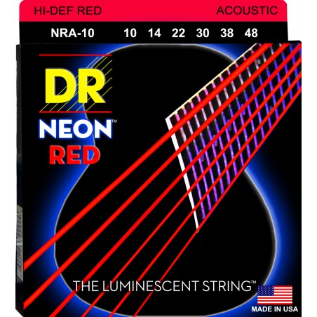 DR NEON Hi-Def Red - NRA-10 - Acoustic Guitar String Set, Light, .010-.048