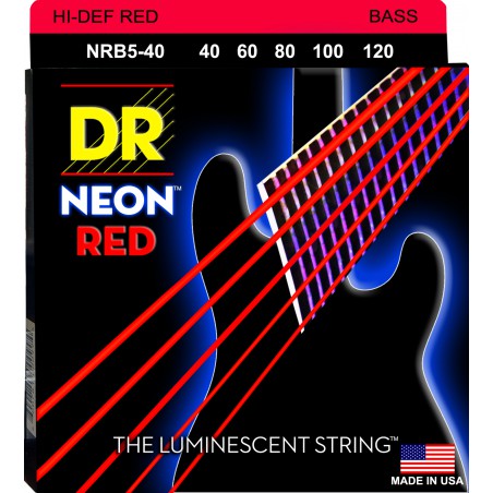 DR NEON Hi-Def Red - Bass String Set, 5-String, Light, .040-.120