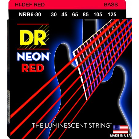 DR NEON Hi-Def Red - Bass String Set, 6-String, Medium, .030-.125