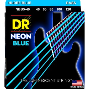 DR NEON Hi-Def Blue - struny do gitary basowej, 5-String, Light, .040-.120