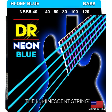 DR NEON Hi-Def Blue - Bass String Set, 5-String, Light, .040-.120