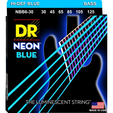 DR NEON Hi-Def Blue - Bass String Set, 6-String, Medium, .030-.125