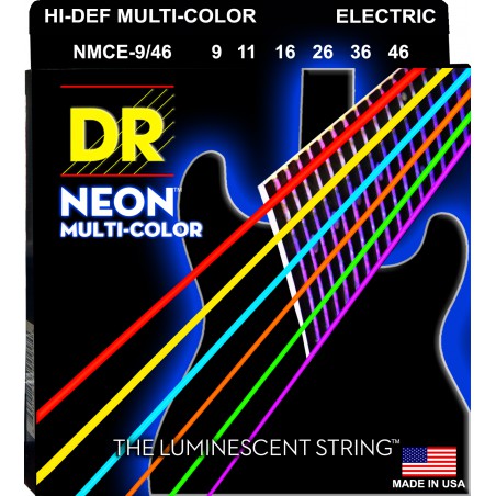 DR NEON Hi-Def Multi-Color - MCE- 9/46 - Electric Guitar String Set, Medium Light, .009-.046