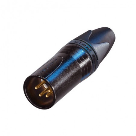 Neutrik NC4MXX-B - 4-pin male XLR cable connector with black chrome housing and gold-plated contacts.