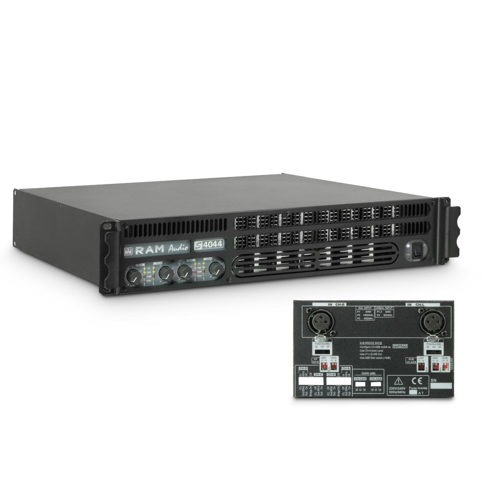 Ram Audio S 4044 X OVER - Końcówka mocy PA 4 x 975 W, 4 Ω, z analogowym modułem procesora Ram Audio S 4044 X OVER - Końcówka mocy PA 4 x 975 W, 4 Ω, z analogowym modułem procesora
