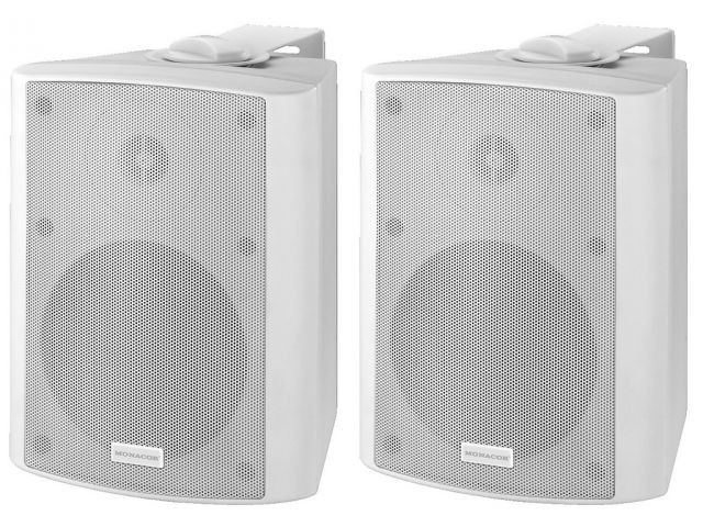 Monacor MKA-50SET/WS - Para 2-drożnych zestawów głośnikowych stereo, aktywny i pasywny, 2 x 20W RMS