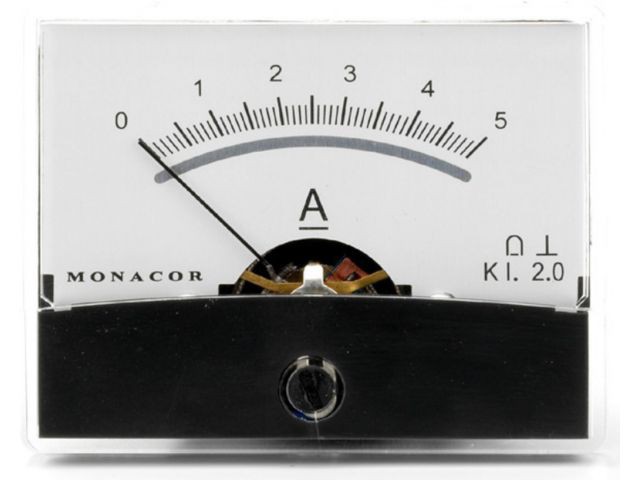 Monacor PM-2/5A - Miernik panelowy z ruchomą cewką, 5A Monacor PM-2/5A - Miernik panelowy z ruchomą cewką, 5A