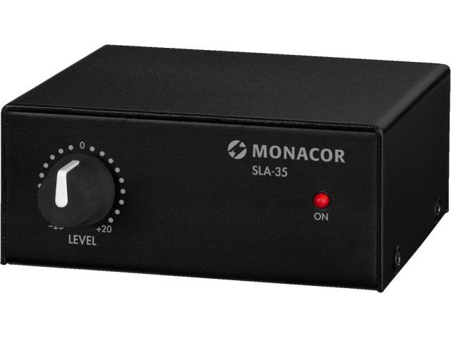 Monacor SLA-35 - Wzmacniacz stereo dopasowujący poziom i impedancję Monacor SLA-35 - Wzmacniacz stereo dopasowujący poziom i impedancję