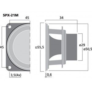 Monacor SPX-21M - Głośnik pełnopasmowy HiFi, 25W MAX, 12W RMS, 4Ω