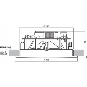 Monacor EDL-62HQ - Głośnik sufitowy HiFi i PA, 30W&ltsub&gtRMS&lt/sub&gt, 100V