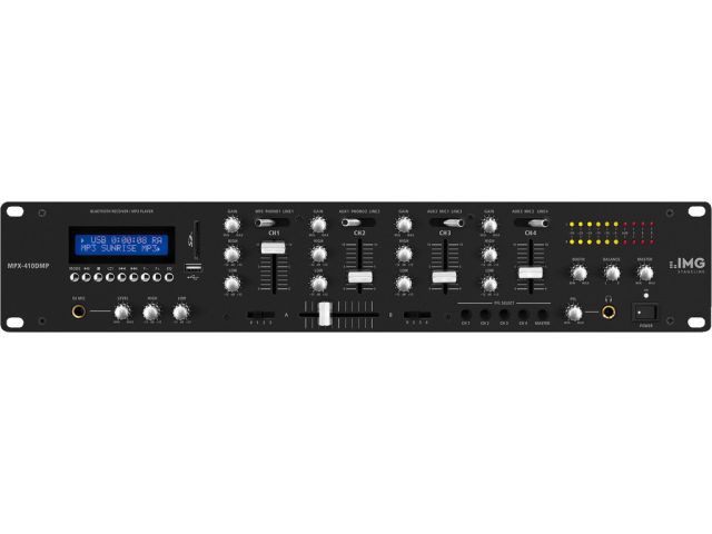 IMG Stage Line MPX-410DMP - Mikser stereo dla DJ, z wbudowanym odtwarzaczem MP3 oraz odbiornikiem Bluetooth