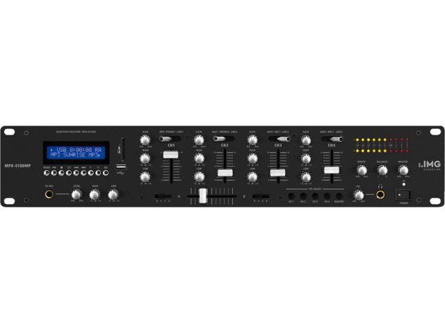 IMG Stage Line MPX-410DMP - Mikser stereo dla DJ, z wbudowanym odtwarzaczem MP3 oraz odbiornikiem Bluetooth IMG Stage Line MPX-410DMP - Mikser stereo dla DJ, z wbudowanym odtwarzaczem MP3 oraz odbiornikiem Bluetooth