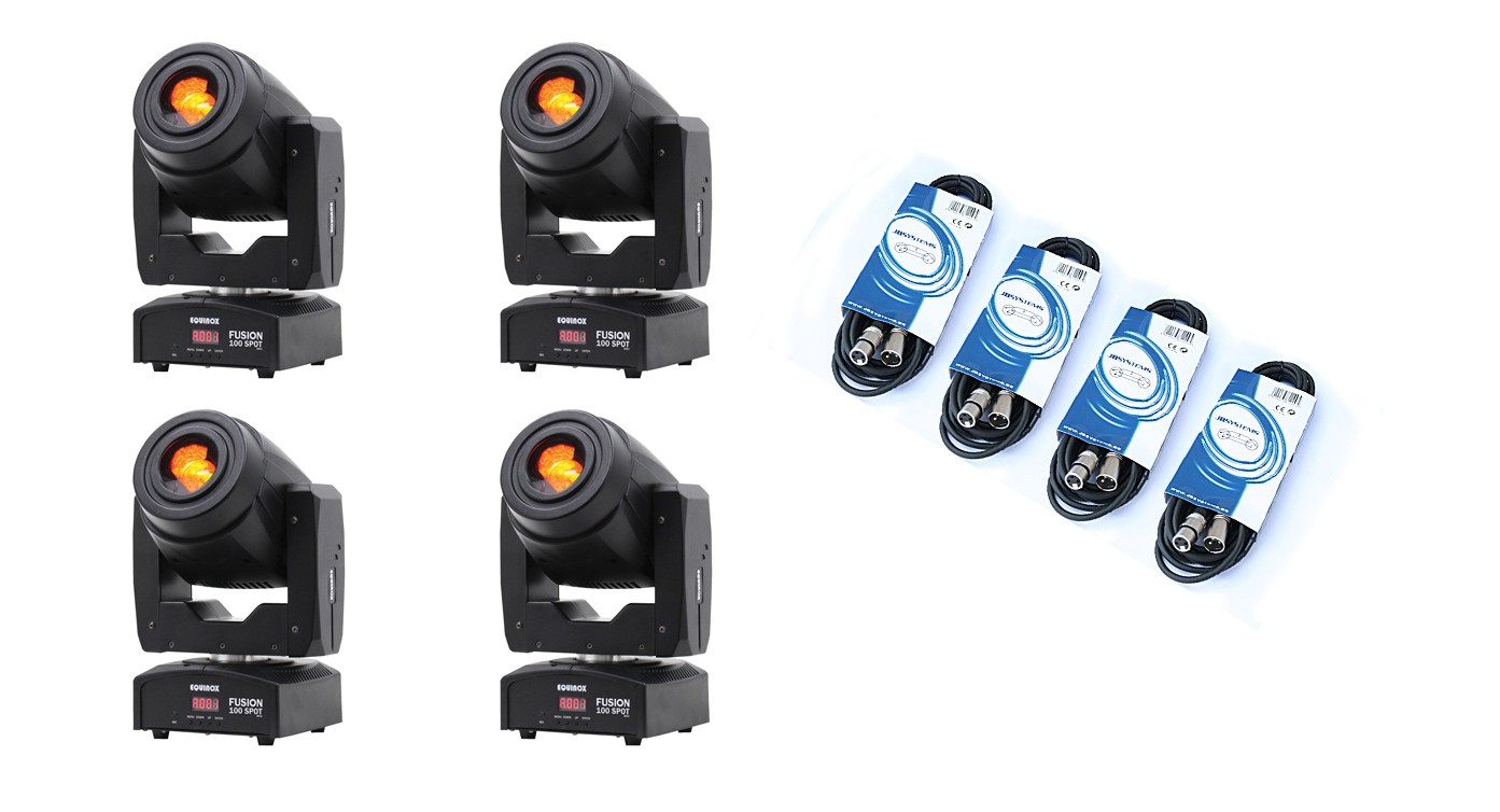 Lighting Center 4x Fusion 100 Spot MKII - zestaw głowic ruchomych typu spot + okablowanie